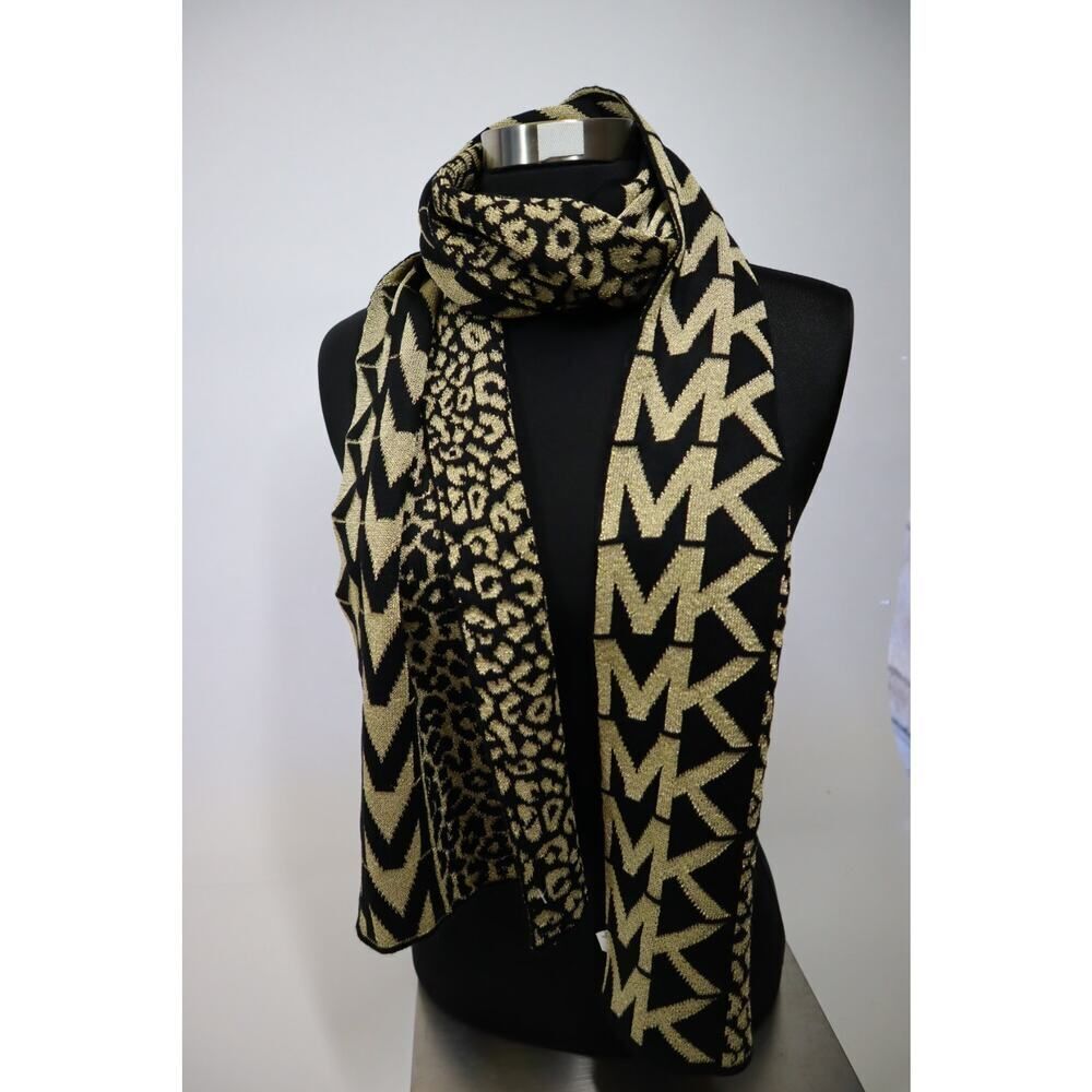 Michael Kors Black and Gold Cheetah Print Scarf One Size